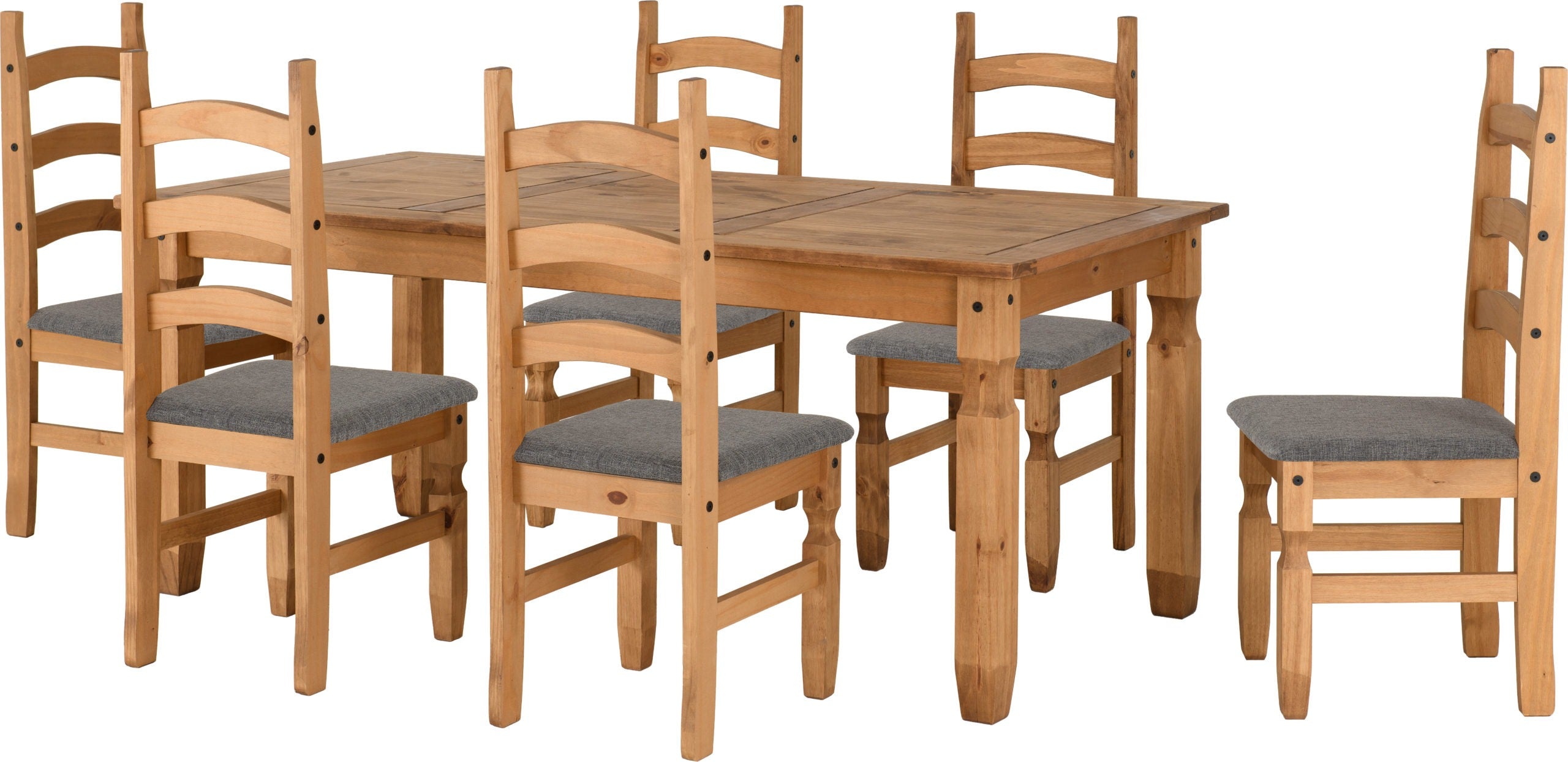 CORONA 6' DINING SET - DISTRESSED WAXED PINE/GREY FABRIC